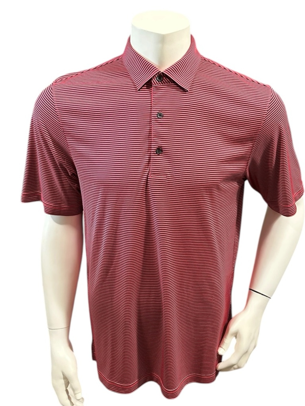 Greg Norman Men’s Polo Shirt Striped Pink Black Short Sleeve M